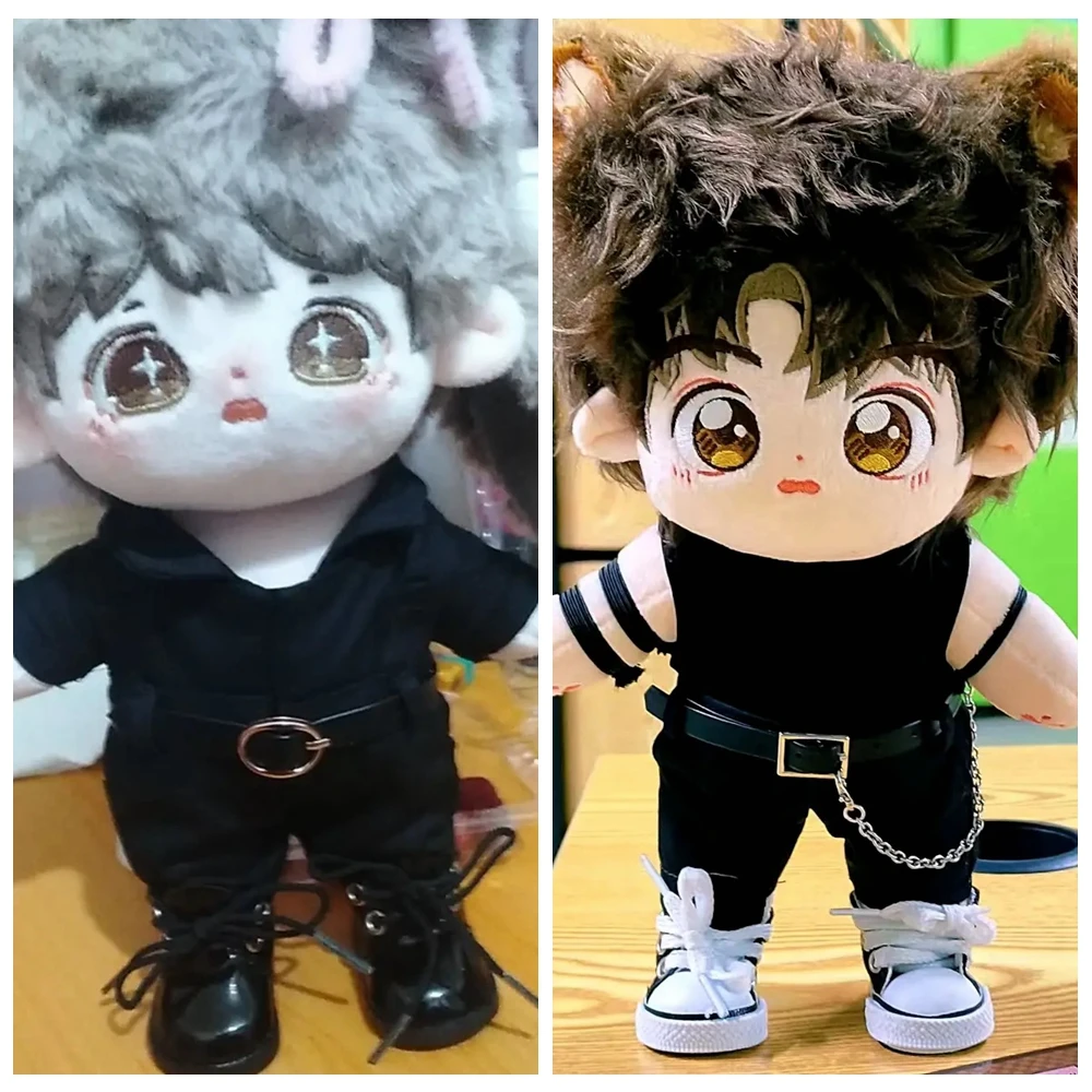 20cm Dolls Clothes Suit Black Onesie Belt Cool Tank Necklace Shoes Handsome Cotton Doll Clothes Toy Dolls Outfit for Korea Dolls 