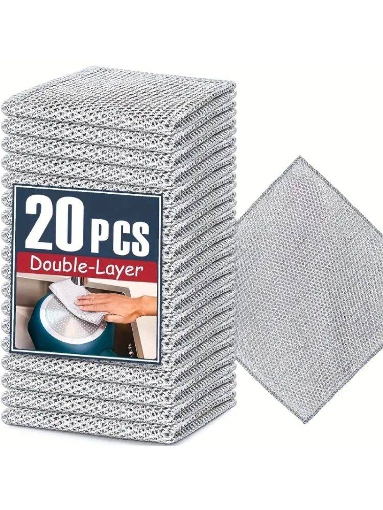 Staaldraad Reinigingsdoeken Dubbellaags Metaal Zilverdraad Afwassen Handdoeken Keuken Pot Pan Schotel Non Stick Olie Vodden Doek - afbeelding 2