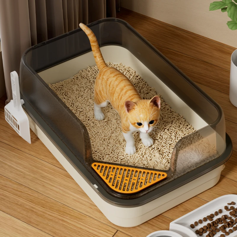 Large Semi Enclosed Cat Litter Box Elevated Open Anti Sand Cat Toilet Detachable Cleaning CatBedpans Large Space Pet Supplies