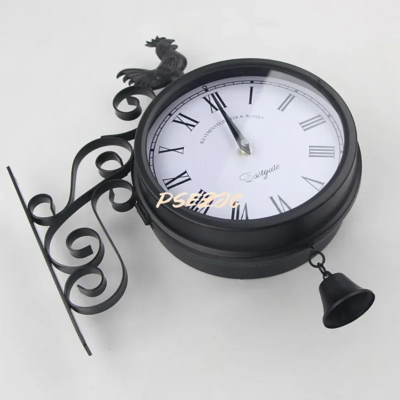 Outdoor Garden Creative Antique Iron Personalized Double Sided Wall Clock Living Room Wall Hanging Simple Retro Wall Clock