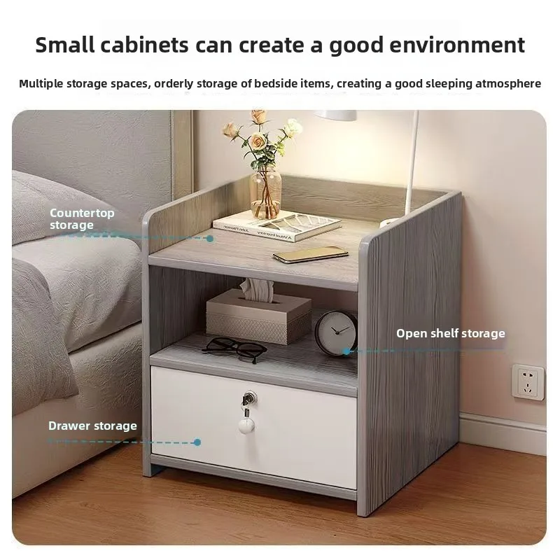 Bedside Cabinet Lockable Storage Nightstand Mini Organizer Rental Bedroom Bedside Table Night Stand Storage Nightstand Furniture