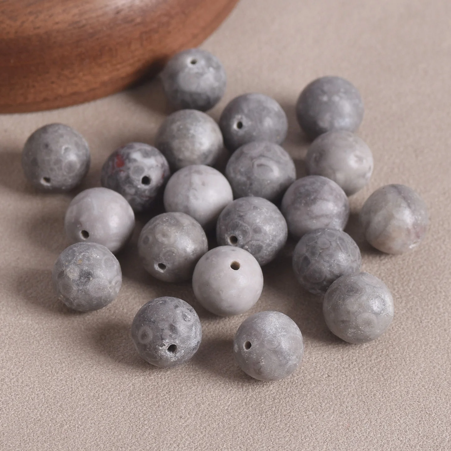 Matte Gray Fossil Coral Round Beads, Natural Stone Beads,6mm 8mm 10mm Gray Spherical Loose Beads for Bracelet Jewelry Making