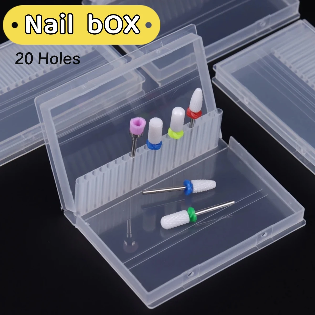 1Pcs 20/30 Holes Plastic Transparent Nail Drill Bit Brush Storage Box Display Box Nail Accessories Nail Enhancement Tools