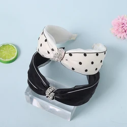 Retro Polka Dot Hairband Women High Fashion Knotted Wide-Brimmed Hair Band Chiffon Headband Elegant Girl Hair Accessorie