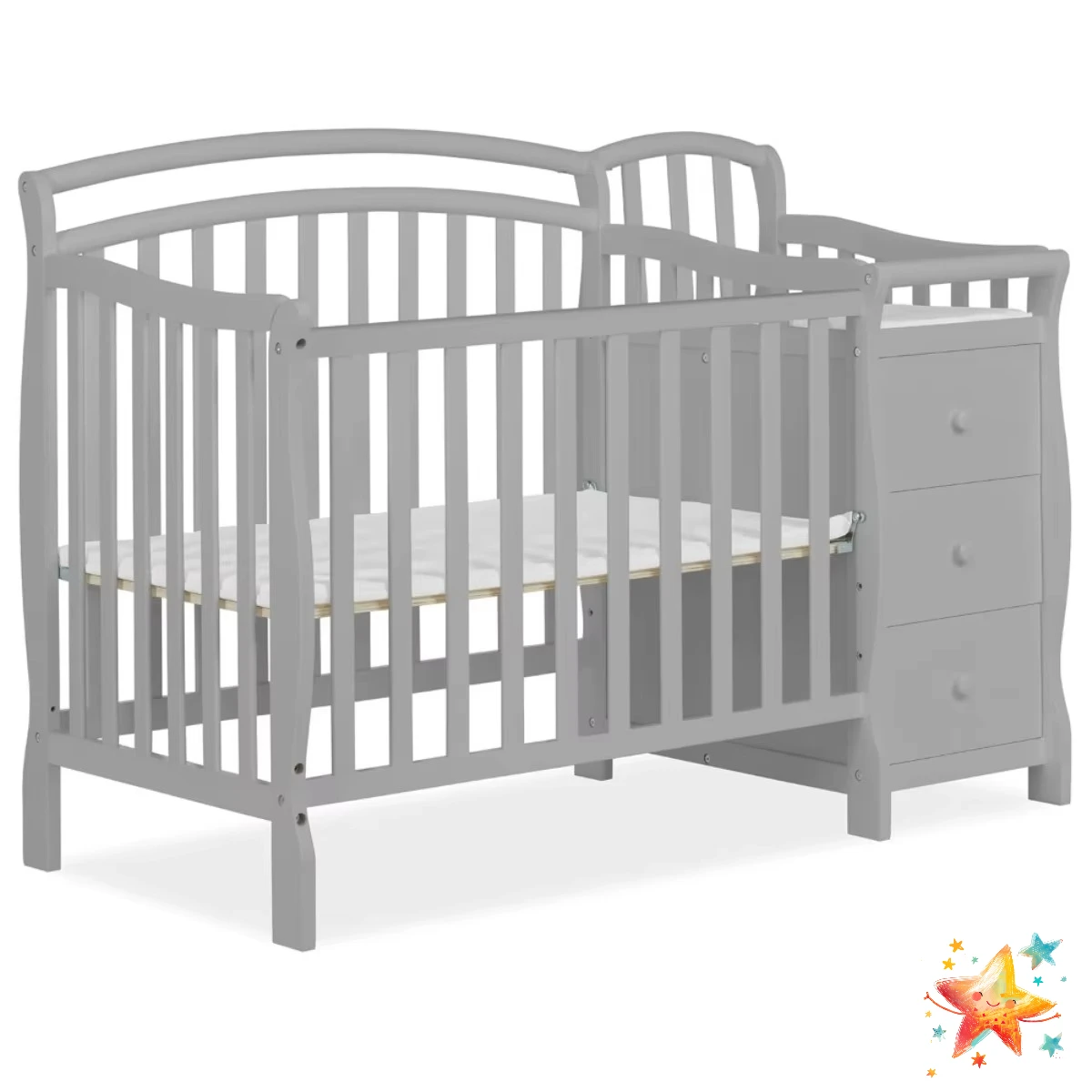 3-in-1 Convertible Mini Crib with Storage Drawer | 3-Level Mattress Height & Twin Bed Converter | Space-Saving Nursery Essential