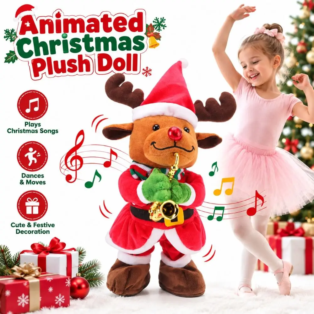 Swinging Motion Animated Christmas Battery Powered Festive Christmas Musical Cotton Filling Dancing Christmas