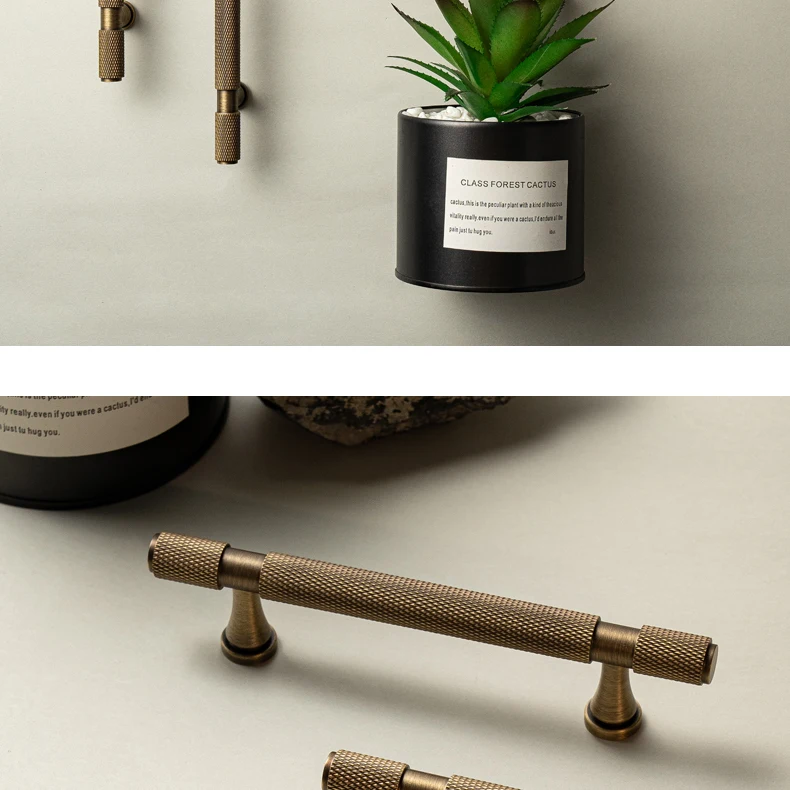 Santaya Solid Antique Brass Handles With Knurled Cross Pattern for Kitchen Cabinet T Bar Pull Bedroom Wardrobes and Drawer Knobs