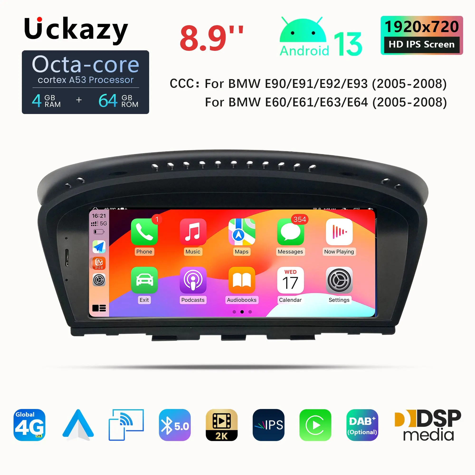 Uckazy Android 13 AutoRadio For BMW Series 5/3 E60 E61 E62 E63 E90 E91 Multimedia Screen CICCCC GPS Navigation Head Unit Carplay