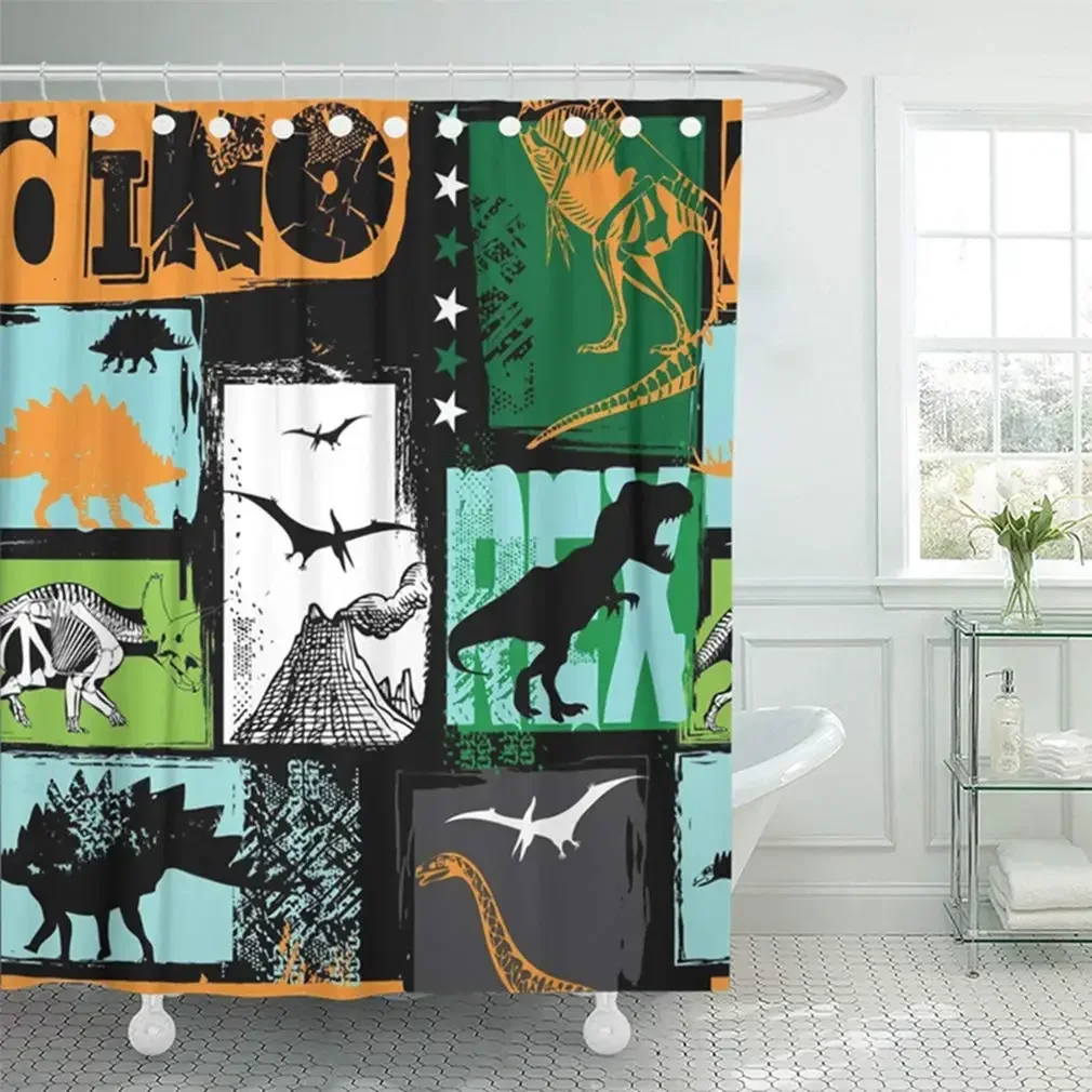 

Waterproof Bathroom Home Decor Shark Dino Pattern for Original Design with Rex Dinosaur Grunge