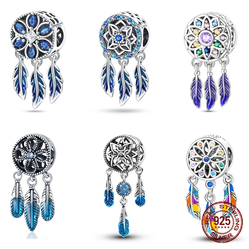 Fit Charms For 925 Pandora Original Bracelet 100% 925 Sterling Silver Blue Dream Catcher Beaded DIY Jewelry Making Women's Gifts