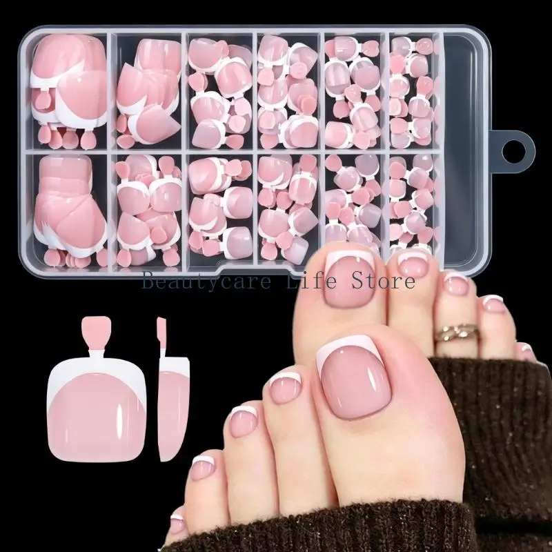 652C Toenail Press On Set with Storage Box for Vacation Pedicure Wear