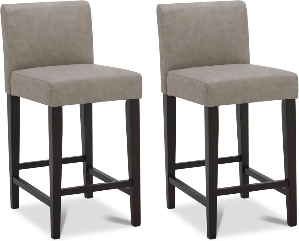 

Counter Height Bar Stools Set of 2 25" H Seat Height Upholstered Barstools PU Leather in Stone Grey SOLID WOODEN LEGS