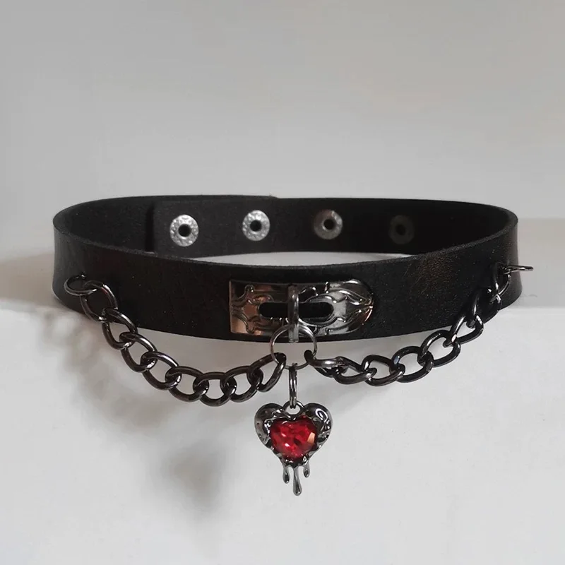 Y2K Demon Wings Cross Pendant Leather Collar Choker Female Goth Halloween Necklaces Colliers Pendentif Collares Para Mujer