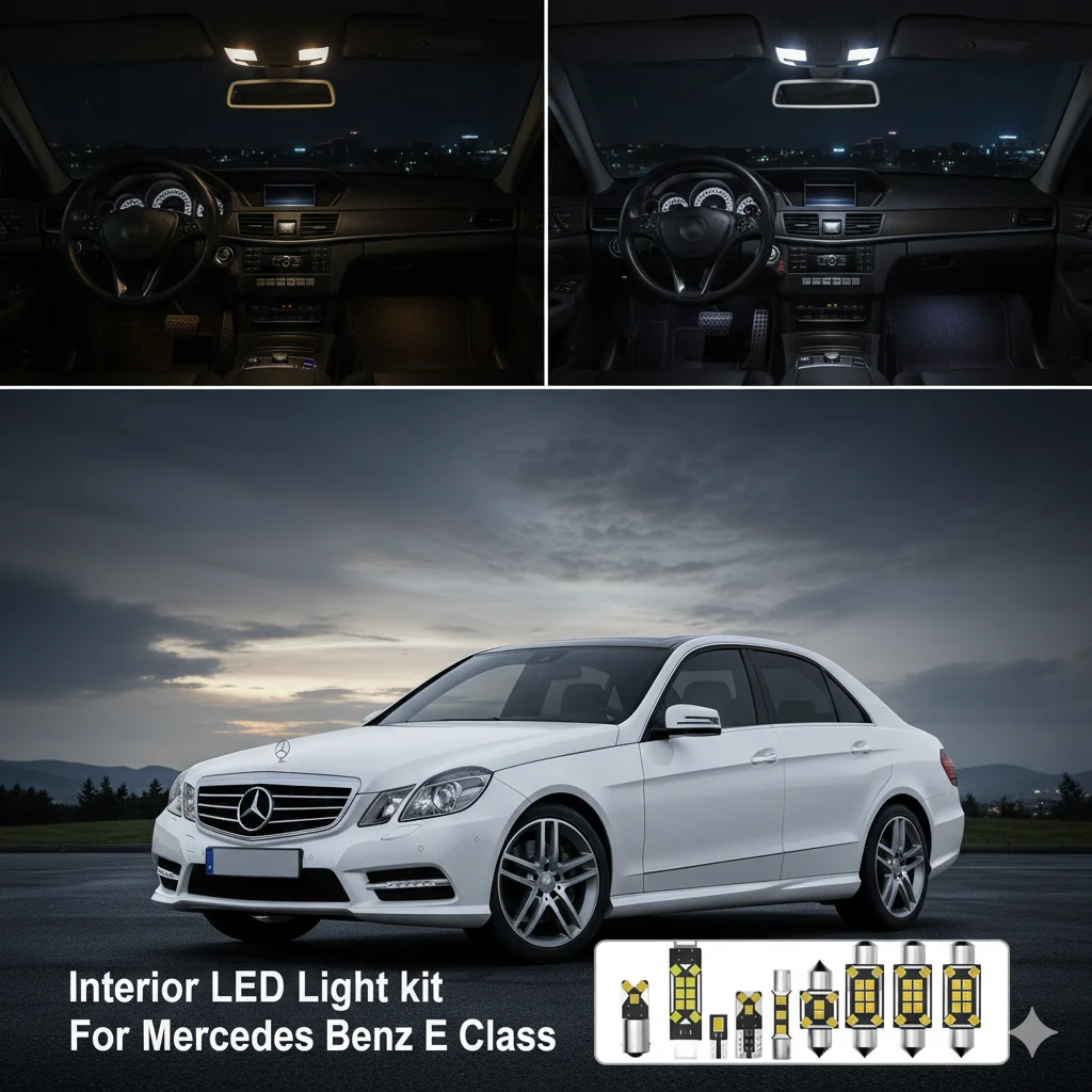 

Комплект светодиодных ламп для салона автомобиля Mercedes-Benz E-класса W124 S124 W210 S210 W211 S211 W212 S212 C207 A207 W213 S213, белый свет, Canbus