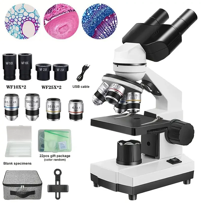 Binocular Microscope 40X‑2500X HD Inspection Laboratory Optical Microscope Tool Set For Schools&Home&Scientific Research