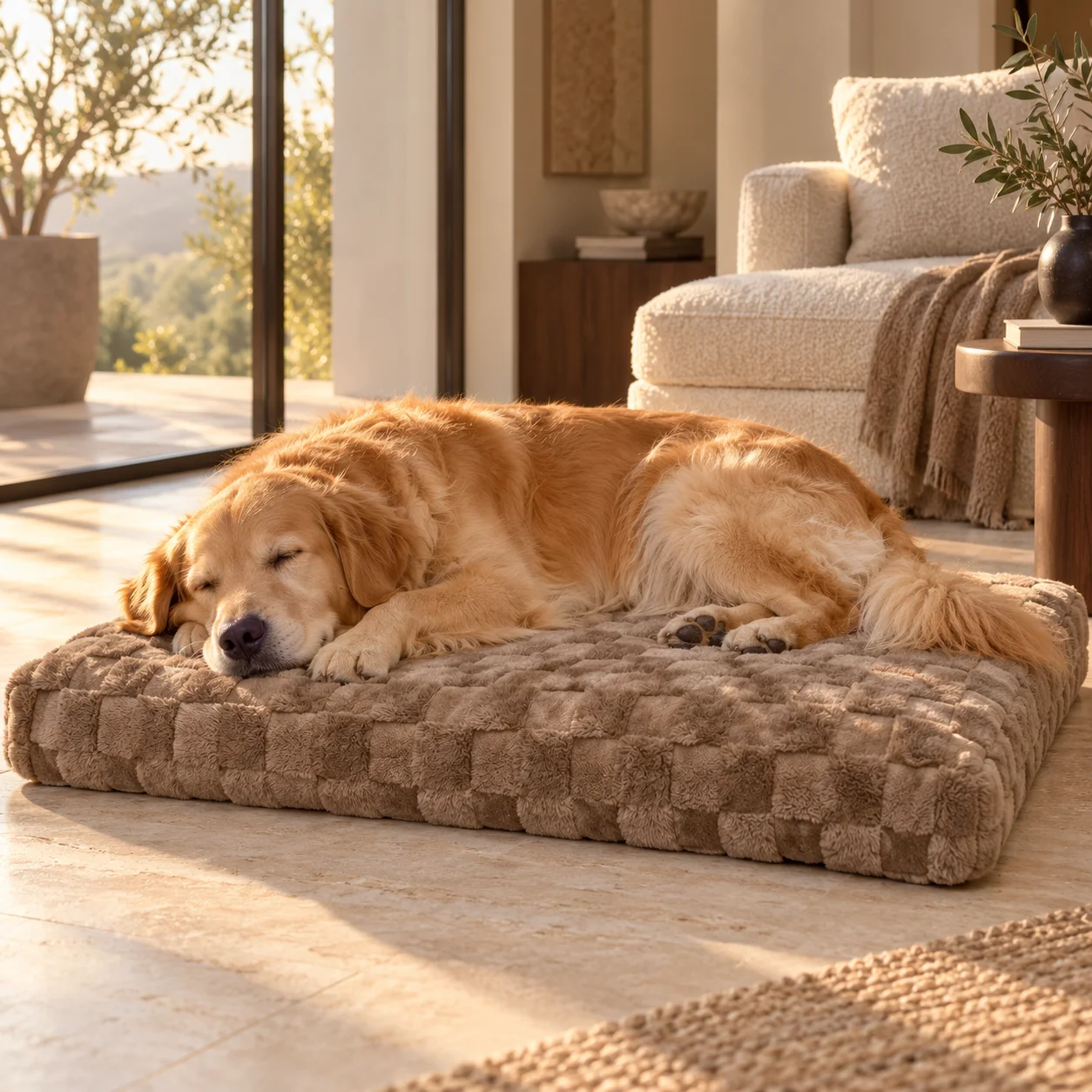 Custom Removable Washable Square Jacquard Plush Luxury Fashion Dog Bed Large Soft Pet Mattress OEM ODM  Modern Design