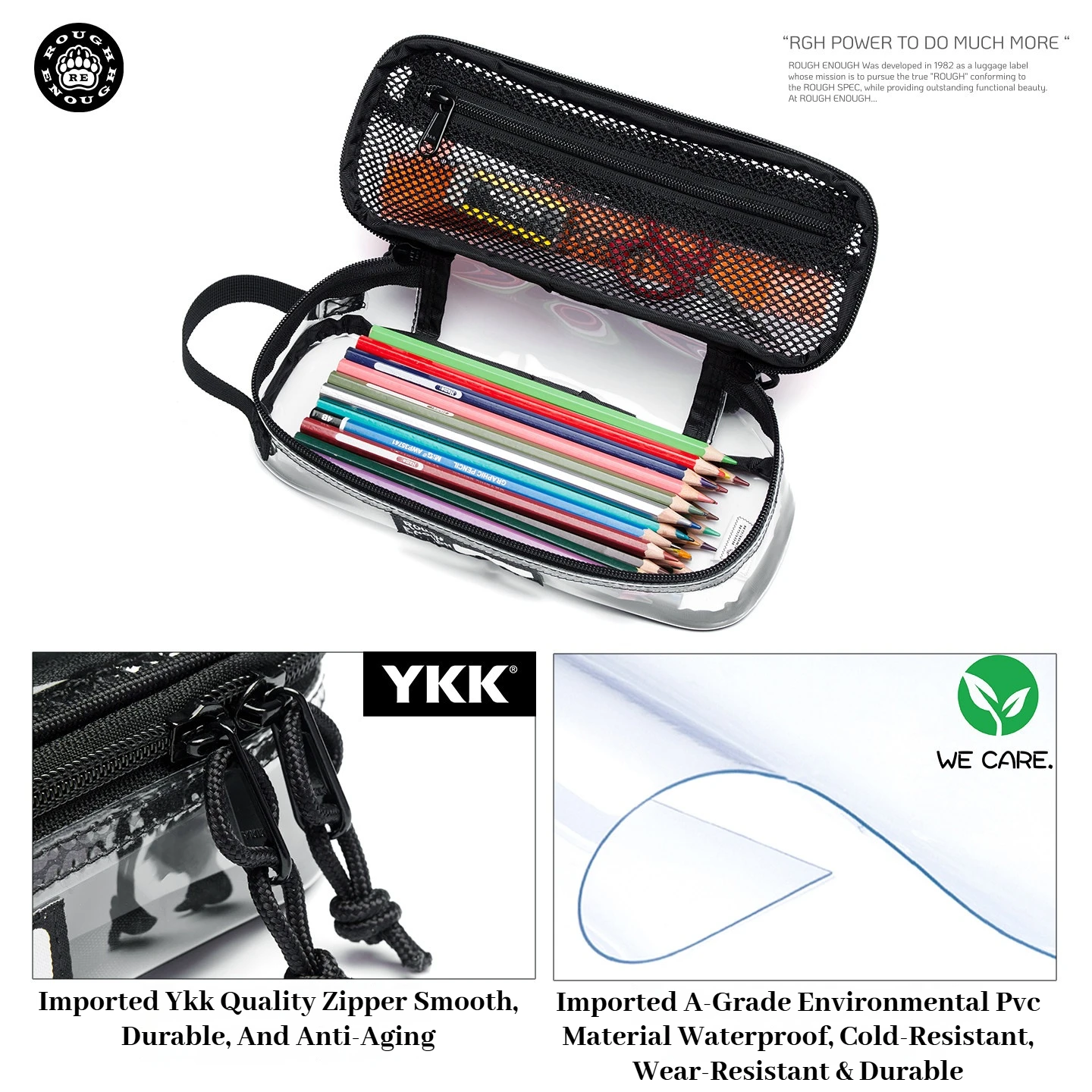 RGH Transparent Waterproof Pencil Case, Large Capacity Exam Special Stationery Pouch, Minimalist Portable PVC Storage Bag