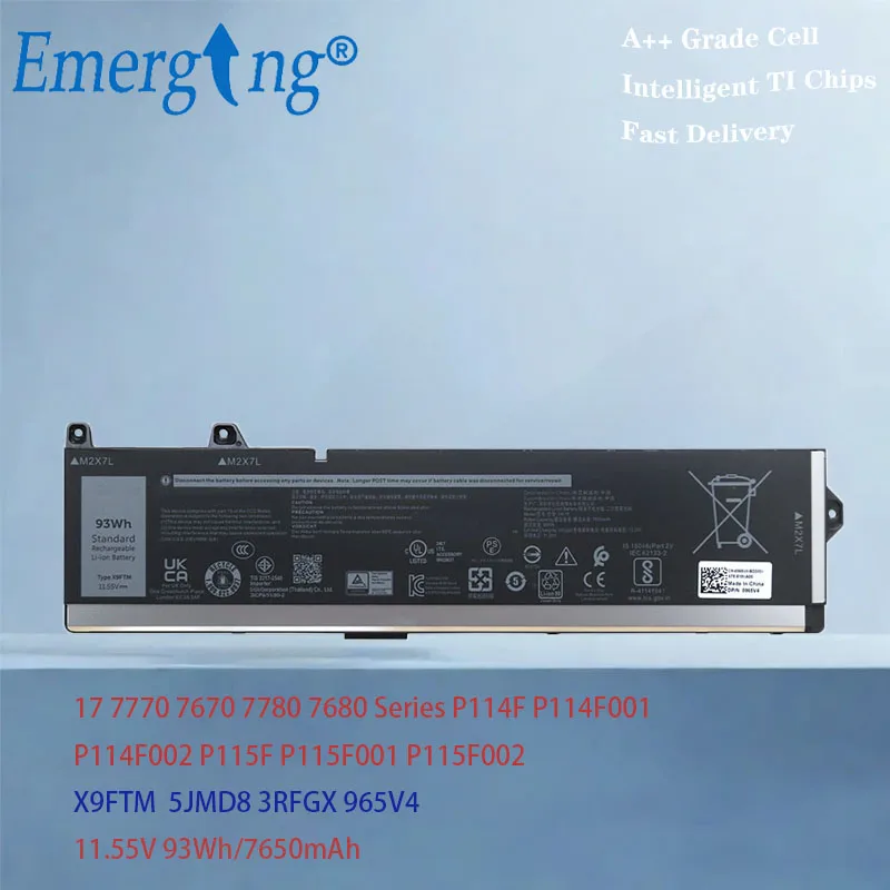 

X9FTM 5JMD8 965V4 3RFGX аккумулятор для Dell Precision 7770 7670 7780 7680 серии P114F P114F001 P114F002 P115F 11,55 В 93 Втч