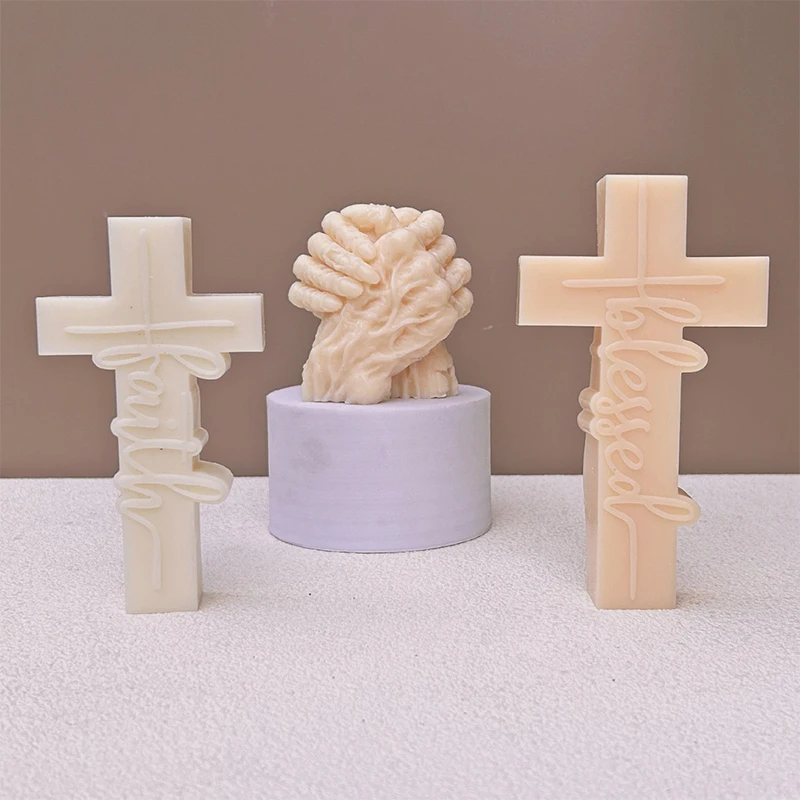 

Cross Shape Silicone Candle Mold, Creative 3D Handshake, Aroma Plaster Making Supplies, Church Prayers Ornaments, Resin Epoxy