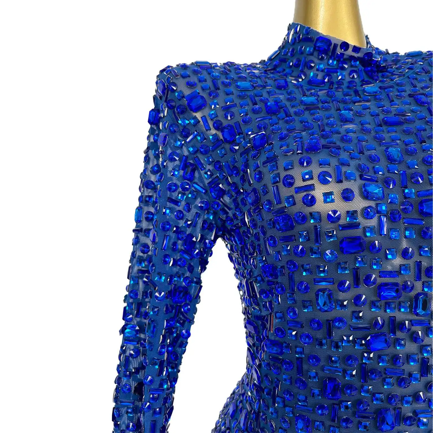 

Women Birthday Celebrate Evening Prom Gown Party Dress Singer Performance Wear Luxurious Crystals Mesh Long Dresses Lanbei