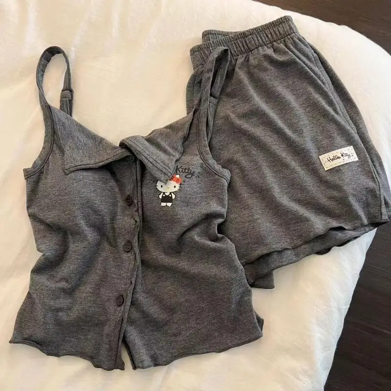 

Мягкий и удобный комплект женской летней пижамы в корейском стиле с аниме-принтом для студенток: милый и сексуальный домашний наряд на бретельках