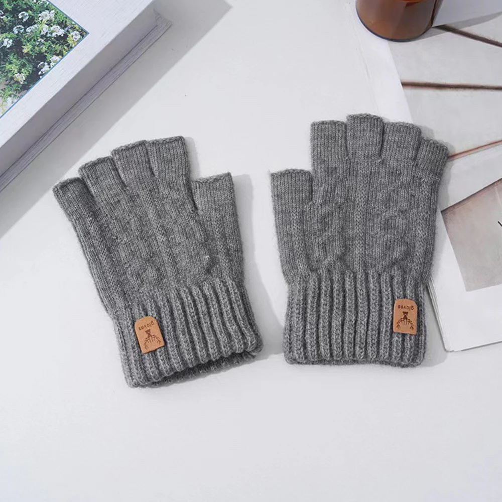 Winter Handschuhe Für Männer Halb Finger Schreiben Büro Radfahren Gestrickte Handschuhe Student Acryl Faser Warme Dicke Elastische Fahren Handschuhe