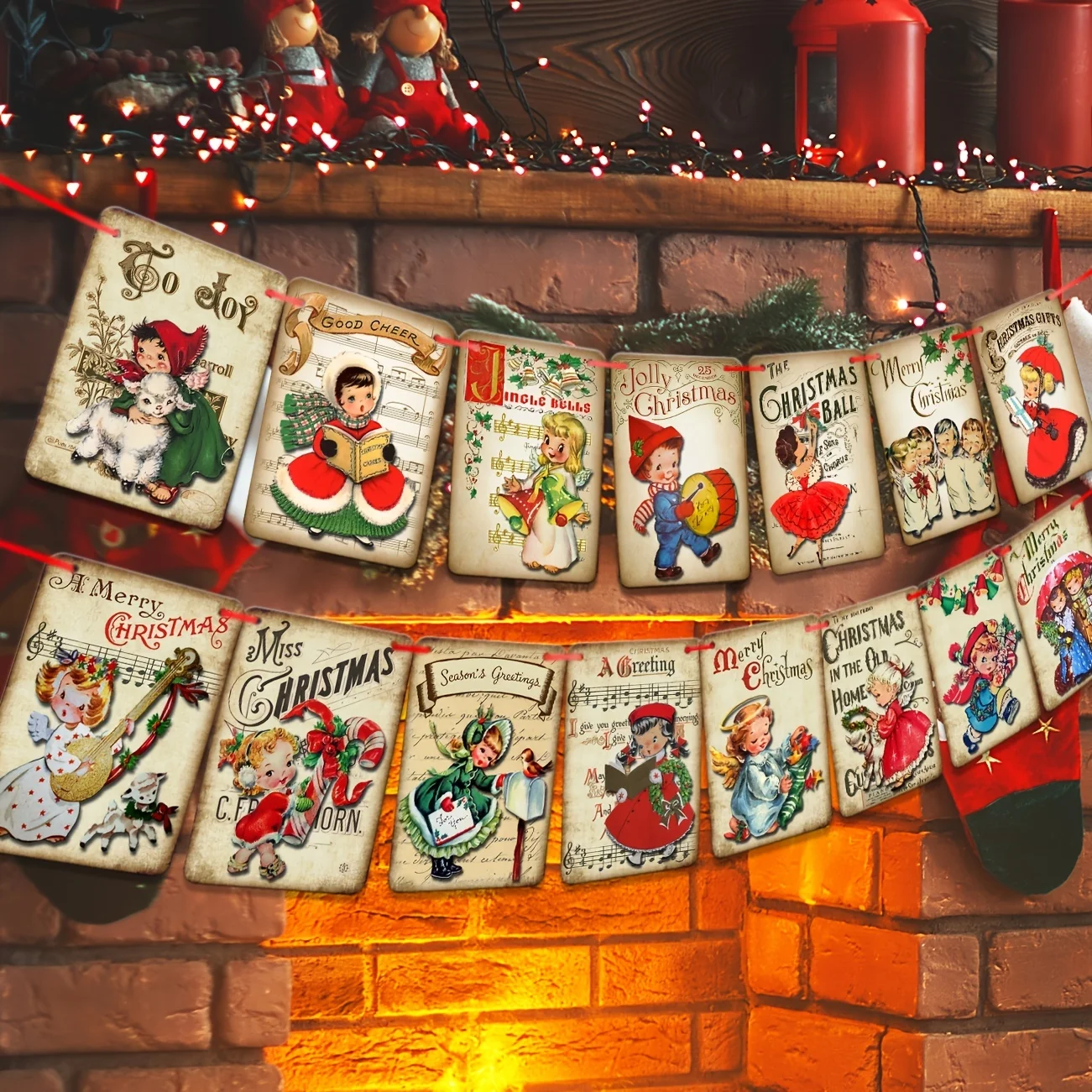 Vintage Christmas Decorations Christmas Party Banner - Christmas Decor Retro Xmas Banner Santa Claus Candy Cane Garland Indoor O