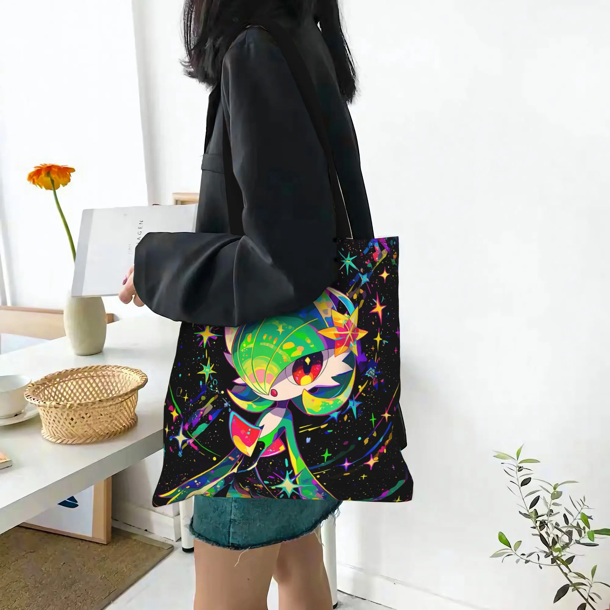 Customized Pokemon Women's Bag Shopping Bag Reusable Double Sided Canvas Tote Bag Shoulder  Handbag