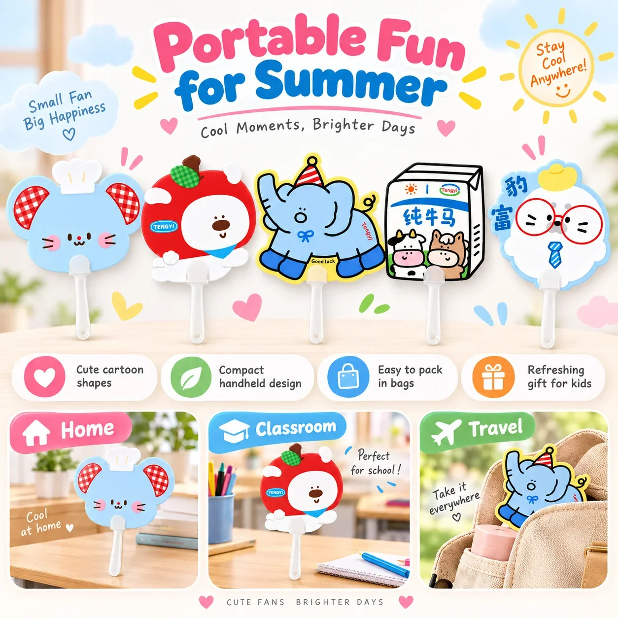 Cartoon Handheld Fan, Cute Irregular Shape Hand Fan, High-Value Portable Cooling Fan for Summer