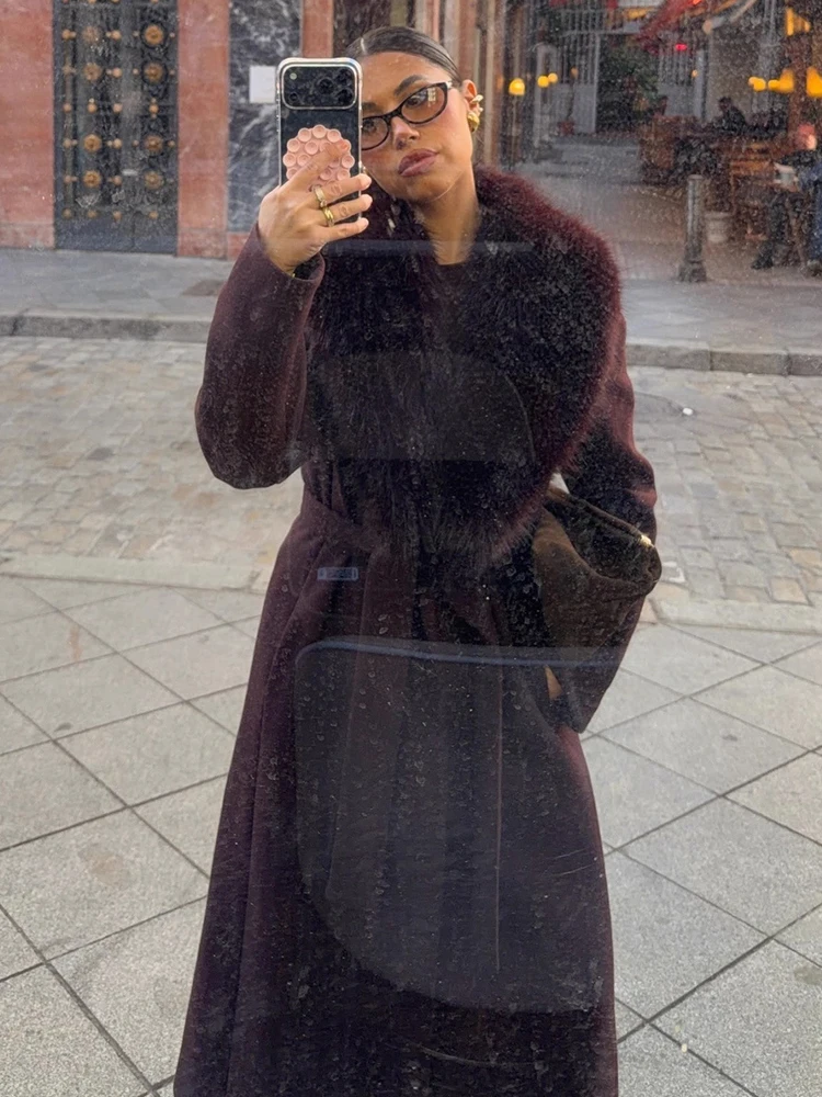 Trendix Eleganter langer Kunstpelzmantel für Damen 2026 Winter schlanke warme lange Pelzjacke High Street Fashion Vintage Wollmäntel Jacke