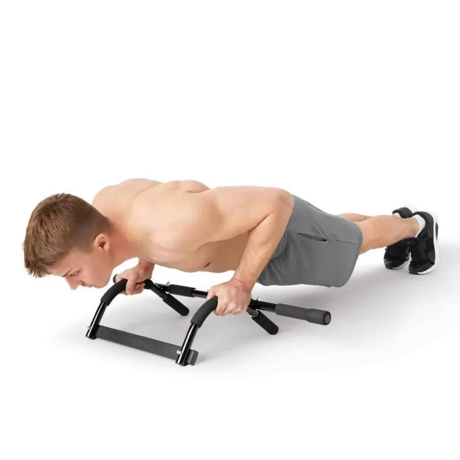 قضيب سحب ما يصل متعدد الوظائف باللون الأسود، معدات صالة الألعاب الرياضية المنزلية المثبتة على المدخل لتمارين الذقن، بدون تركيب مثقاب