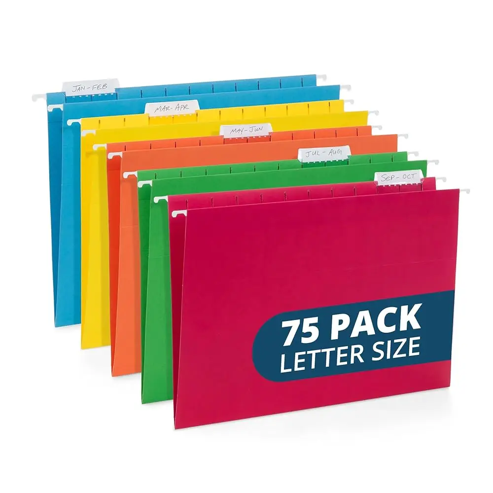 

Blue Summit Hanging File Folders, Letter Size, Assorted Colors – 75 Pack