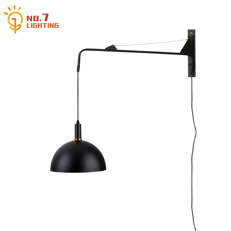 Designer Industrial Displaceable Wall Lamp LED E27 Gold/Black Long Pole Swing Arm Adjustable Rotatable Wall Sconces Bedside Cafe