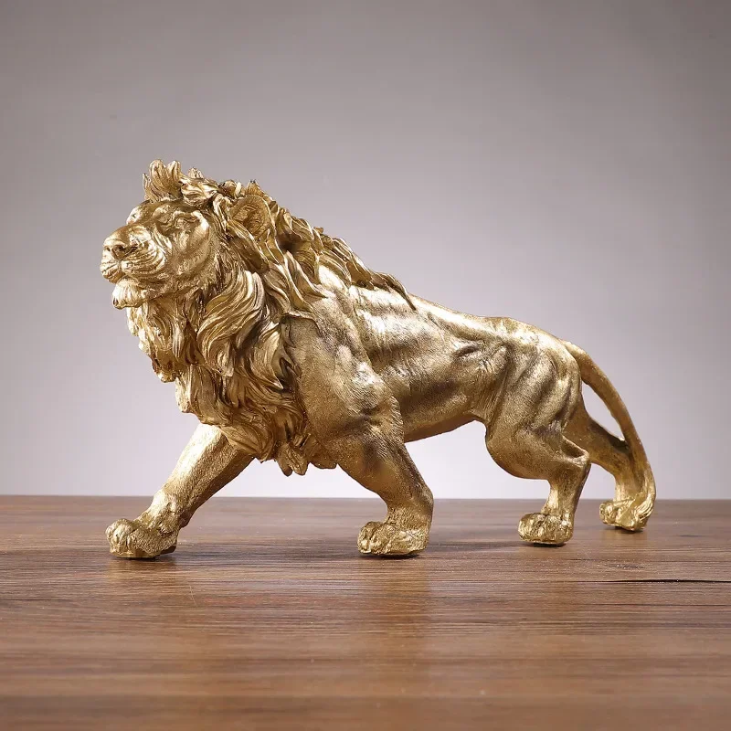 Adorno de resina del rey león dorado, estatua de Animal de escritorio para el hogar y la Oficina, accesorios de decoración para sala de estar