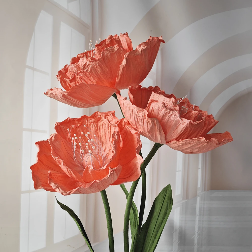 3-teiliges Set Riesige Blumen Mohnblumen Papierblumenkopf Hochzeitswegführung Blumendekoration für Events Party Kulisse Bühne Schaufensterdekoration Mohnblumen – Detail 1