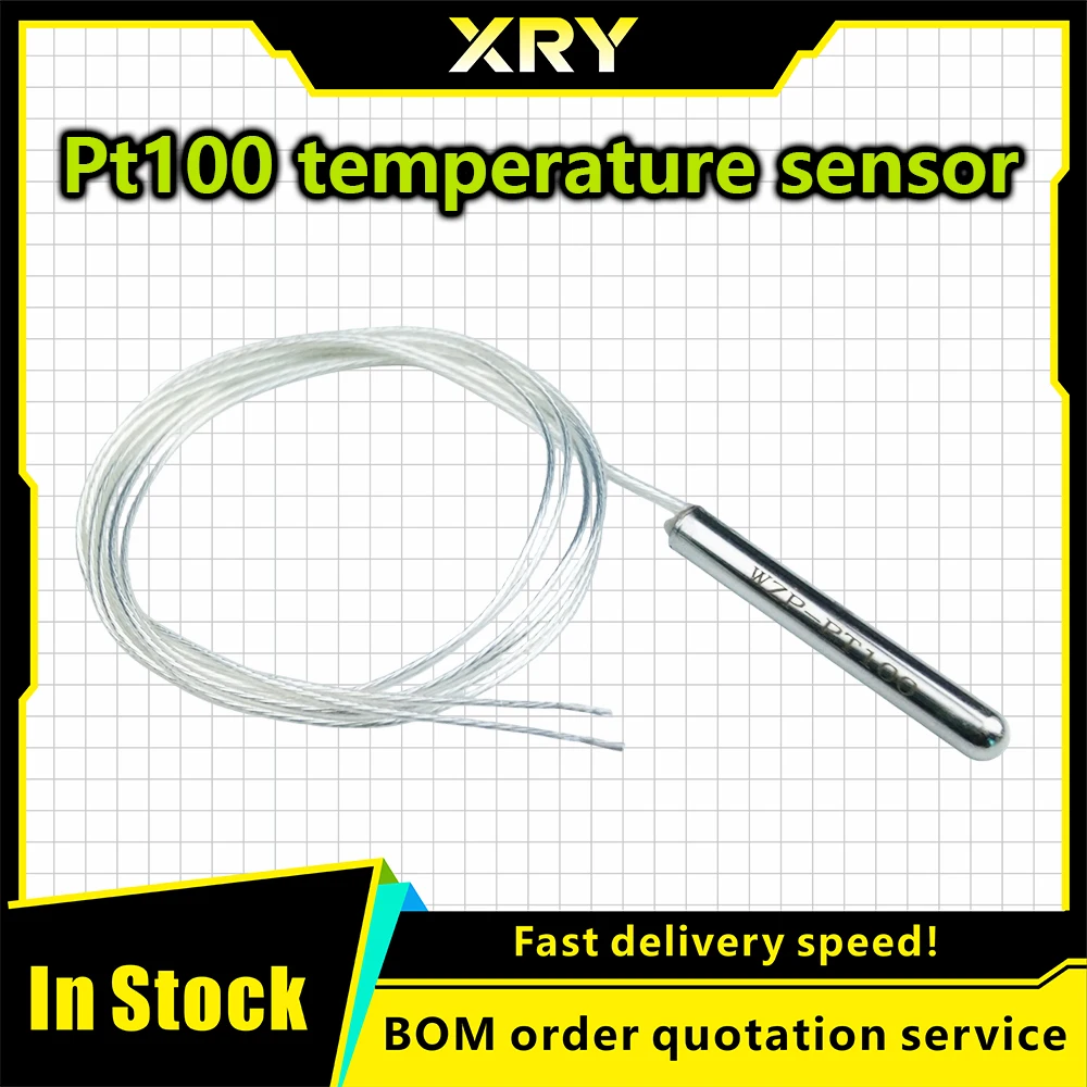 XRY PT100 Platinum Resister Temperature Sensor Waterproof Temp Probe -20~450 Celsius Insulated Shielding Fiberglass 50CM