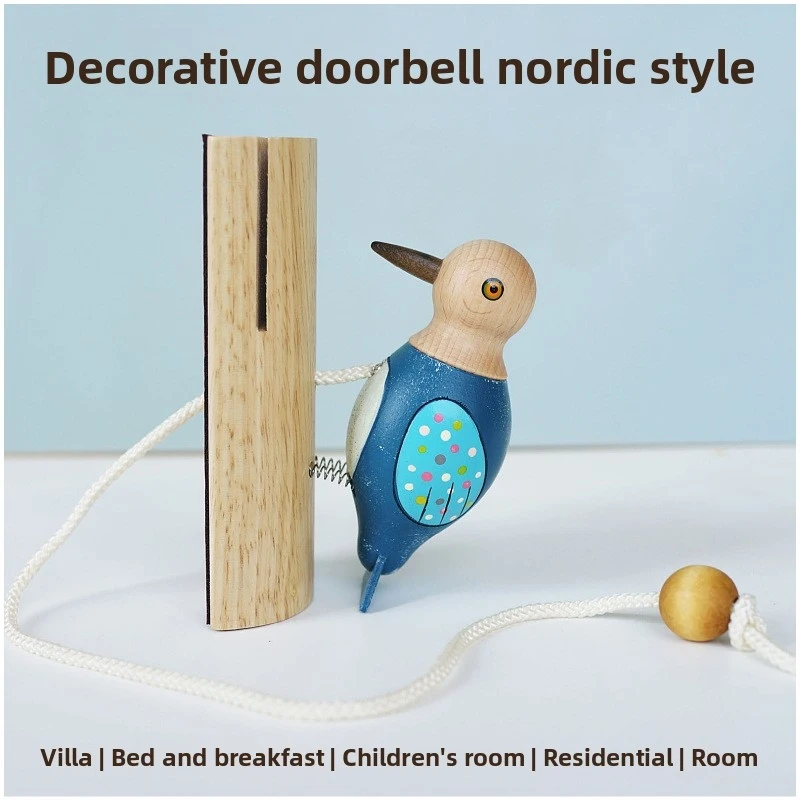 Wooden Woodpecker Knocking Sound Doorbell Woodpecker Woodpecker Doorbell Innovative Doorbell Creative Pull Rope