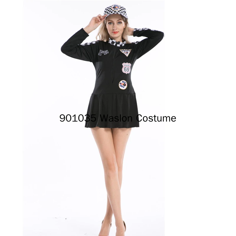 S-XXL Miss Super Car Racer Racing Sport Driver Grid Girl Fancy Costume Dress With Hat