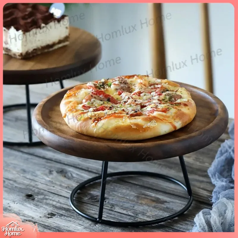 Walnut Wood Pizza Board with Stand for Baking Cake Dessert Display Brunch Serving Tray Commercial Kitchen Restaurant Home Use