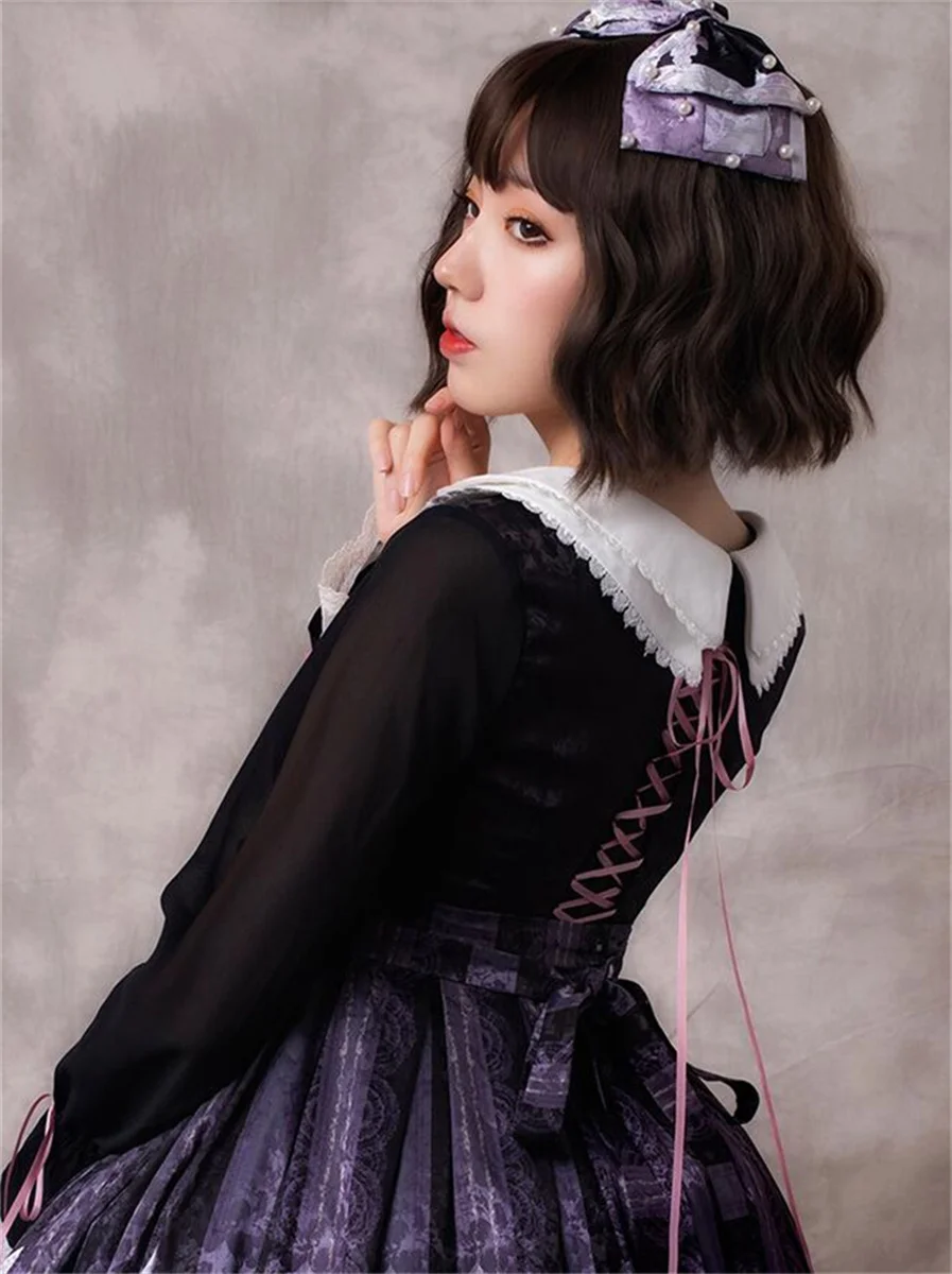 Lolita Style Lolita Teens Girls manica lunga OP Dress Cos Lolita Retro Gothic Dark Print Princess Dress Loli Party Vestidos