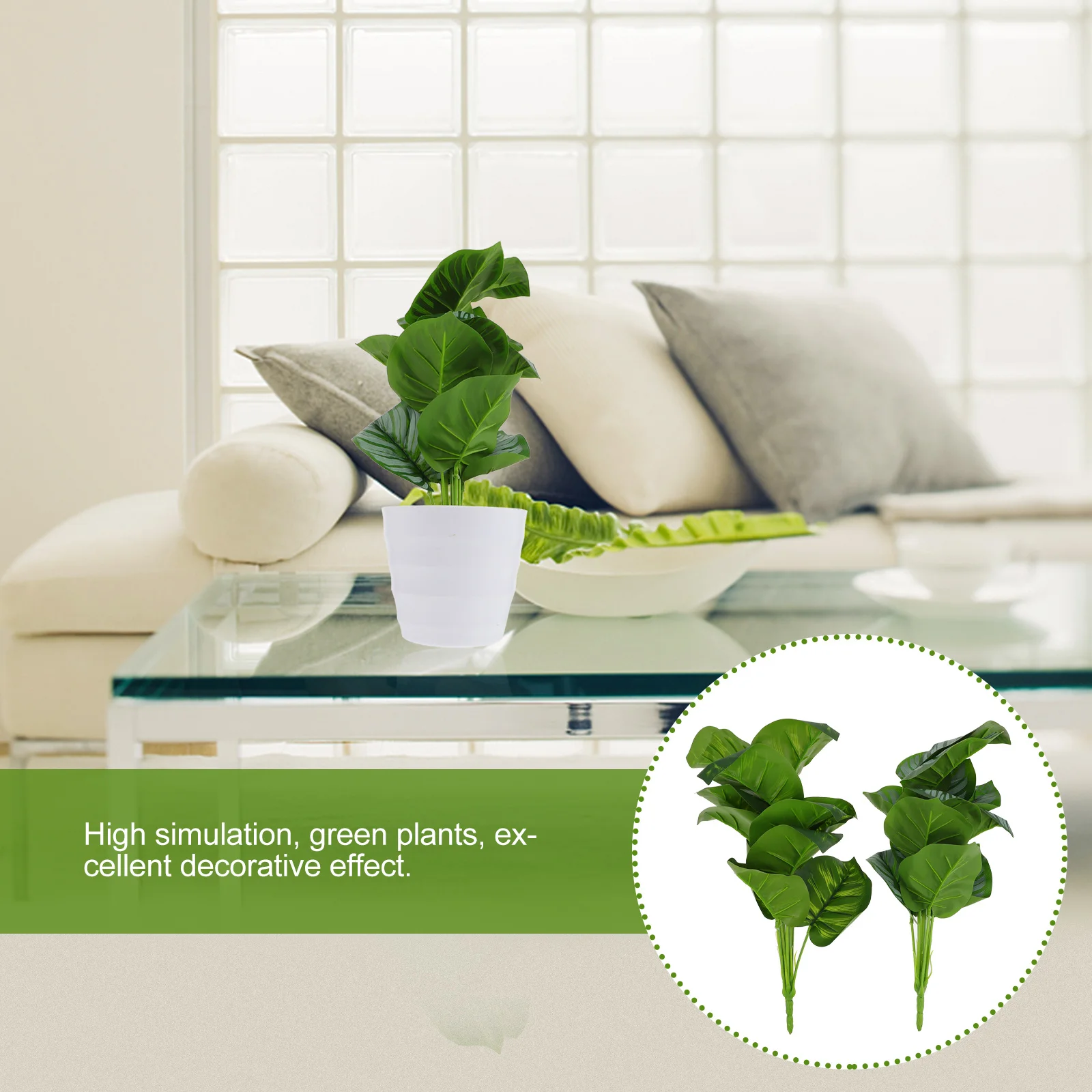 

2pcs Artificial Decor For Home Office Green Simulation Leaves Adornment Imitated Plant Leaves Ornaments Lifelike Elegant