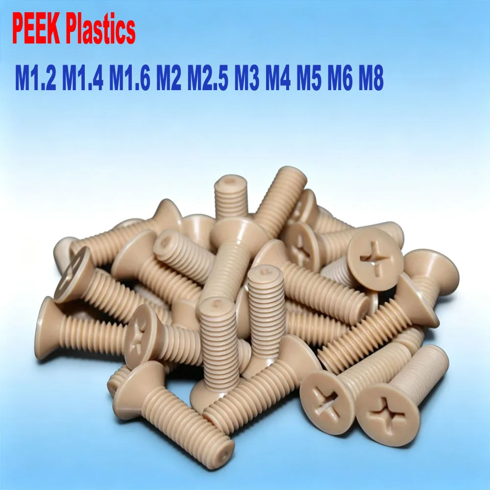 M1.2 M1.4 M1.6 M2 M2.5 M3 M4 M5 M6 M8 PEEK Plastics Crosss Recessed Countersunk Head Screws Bolts High Temperature Resistance