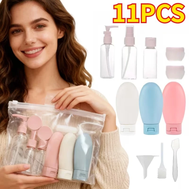11개 여행용 액체 용기 휴대용 도구 향수병 세트 리필 가능한 스프레이 로션 샴푸 샤워 튜브 병 리필