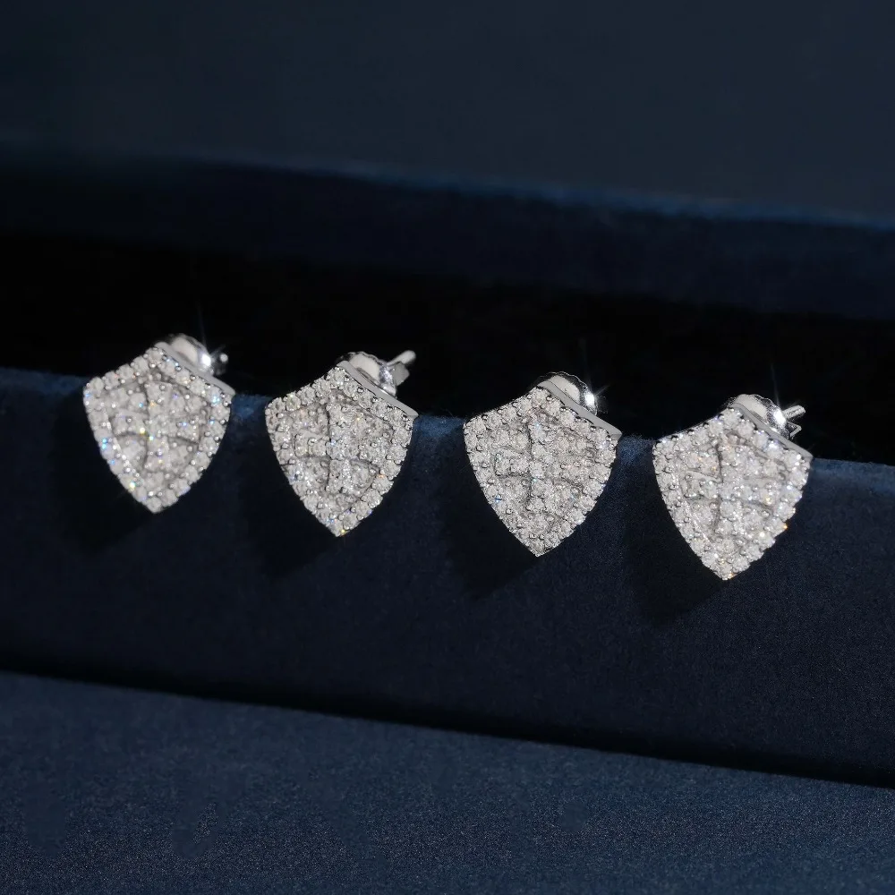 S925 Silver D Color Moissanite Shield Cross Earrings Screwback Hiphop Rock Men Girls Diamond Stud Earrings White Gold Plated