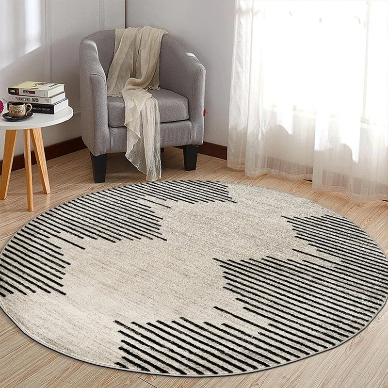 Rug for Living Room Non-slip Machine-washable Soft Floor Mat Black White Striped Geometric Circular Carpet Home Decoration Rugs