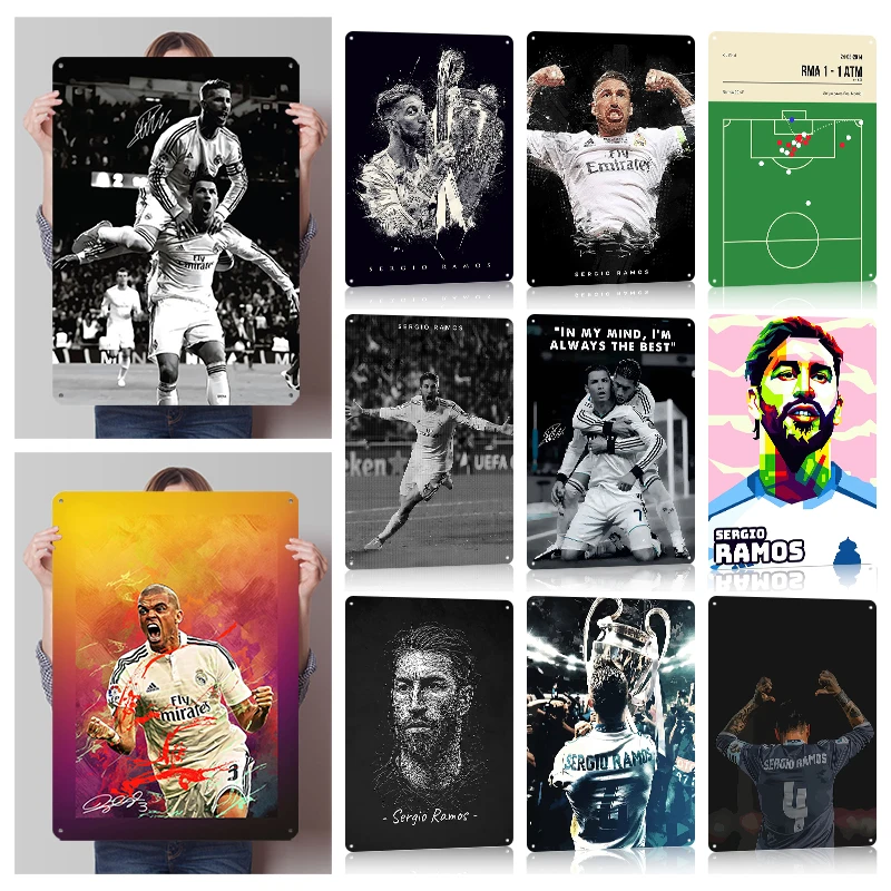 ملصقات فنية جدارية من القصدير من سيرجيو راموس لتزيين غرفة المعيشة في المنزل علامات معدنية قابلة للتخصيص لمحبي كرة القدم ديكور المنزل #1