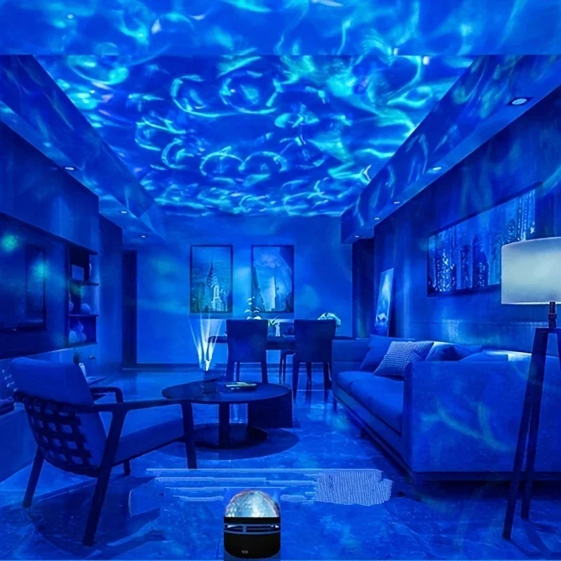 Proiettore rotante a onde oceaniche ad acqua luce notturna lampada decorativa per camera da letto luce notturna decorazione della stanza proiettore colorato con cielo stellato