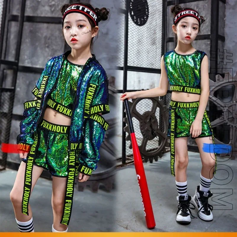 EE01 2023 แฟชั่นชายHip-HopชุดสาวเงินสีJazz Danceเครื่องแต่งกายเด็กเสื้อผ้าเต้นรําเครื่องแต่งกายCool RaveIo0!