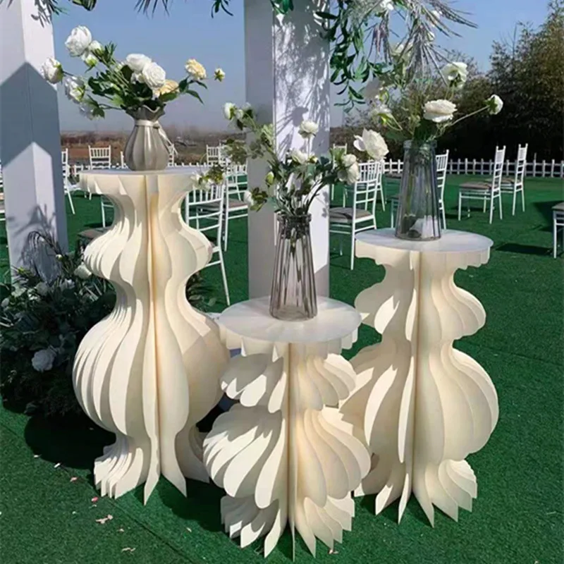 Wholesale Modern Round White Curve Folding Paper Dessert Table For Wedding Window Decoration & Booth Props