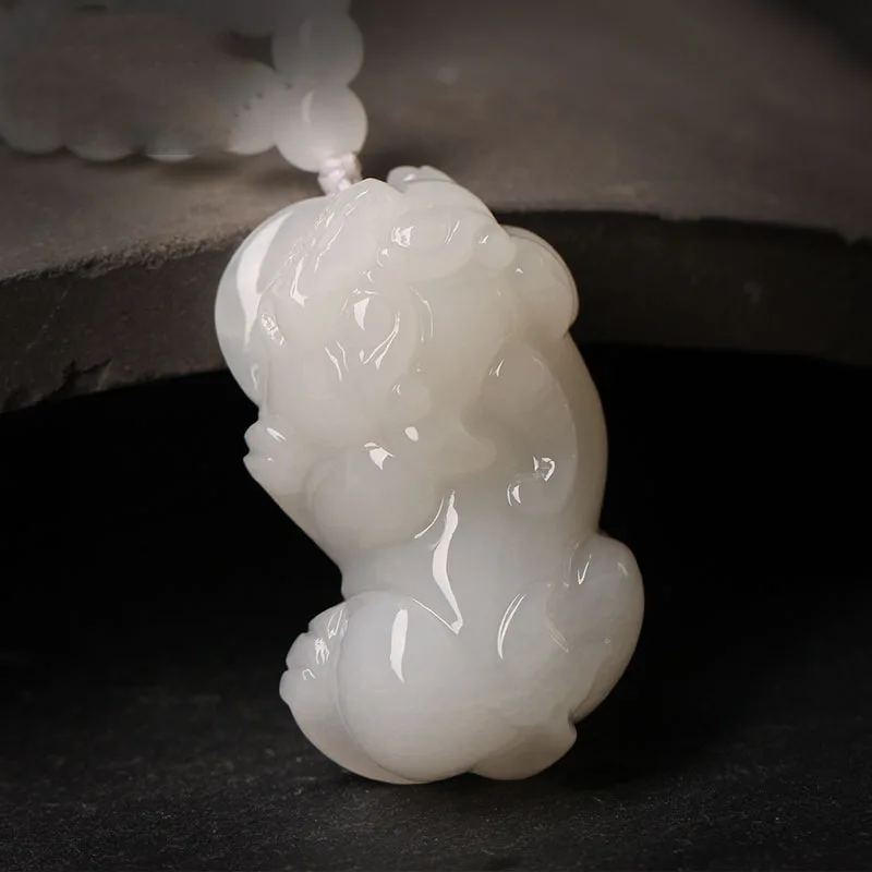 Hotan Pendant, Jadeite Amulet Men Women, Fortune-Bringing And Luck-Enhancing White Jade Pixiu Pendan